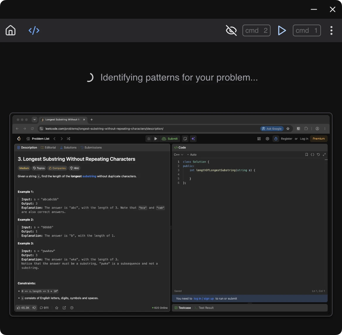 Captured problem with the "Identifying patterns..." state visible