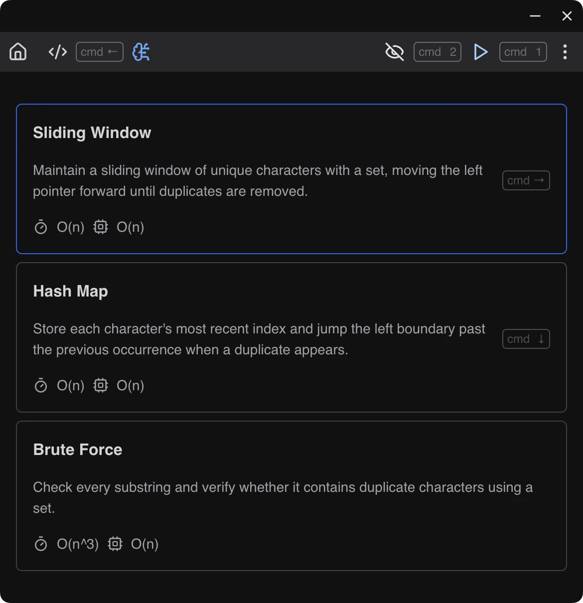 Pattern selection screen with multiple patterns and one option selected