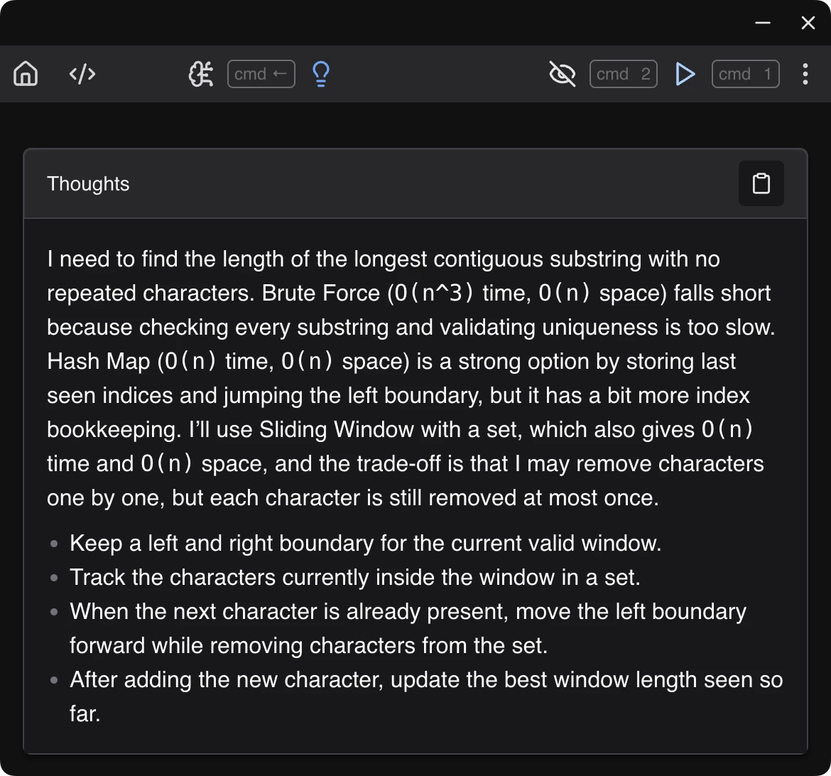 Thoughts generated by CodingInterviewAI